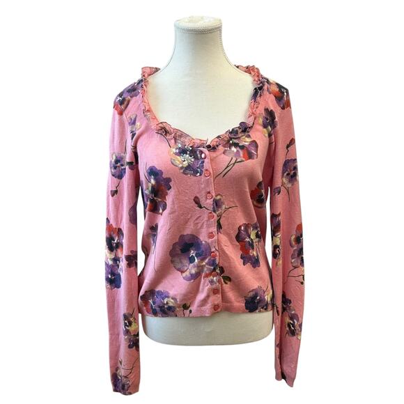 CARLISLE‎ Cardigan Sweater Pink Floral Sparkle Women’s Size M - Picture 1 of 8